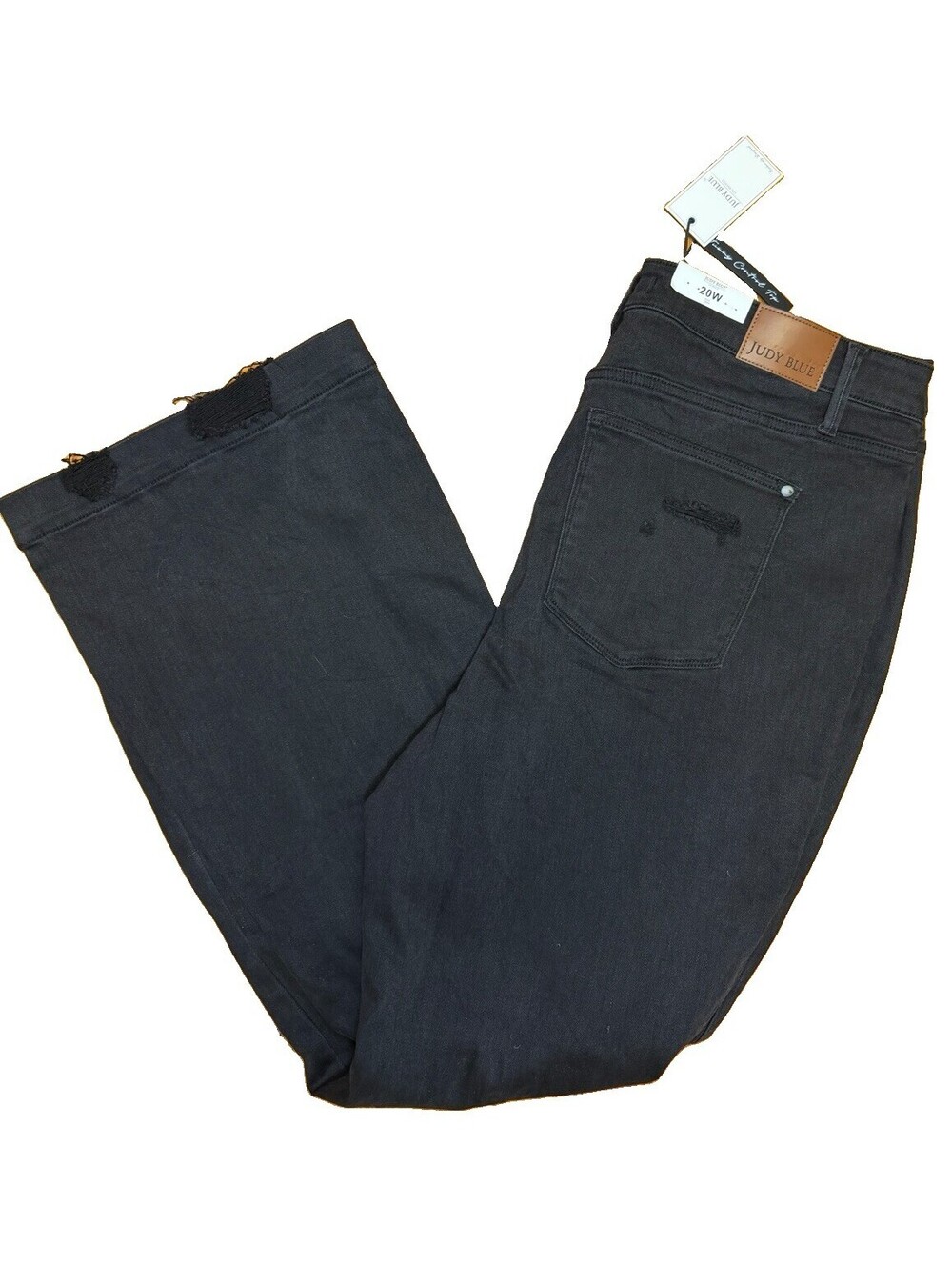 Judy Blue Women's Black Flared Stretch Denim Jeans 20W Distressed